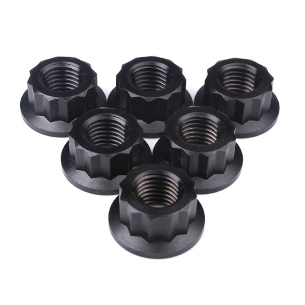 Titanium Rear Sprocket Nut Bi-Hex Flange M10 x (1.25mm) Black Qty x 6