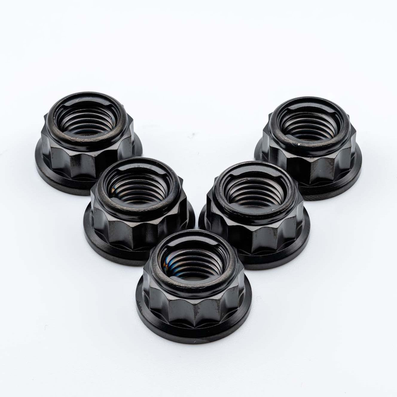 Titanium Rear Sprocket Nut Bi-Hex Flange M10 x (1.25mm) Black Qty x 5