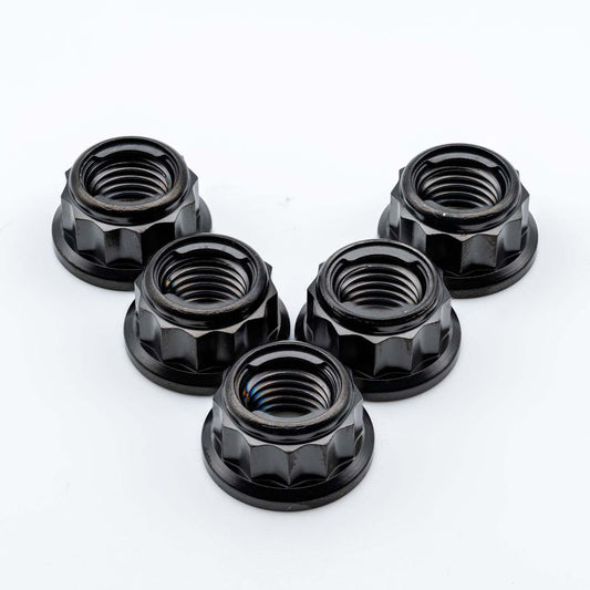 Titanium Rear Sprocket Nut Bi-Hex Flange M10 x (1.0mm) Black Qty x 5