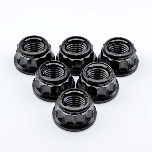 Titanium Rear Sprocket Nut Bi-Hex Flange M10 x (1.0mm) Black Qty x 6