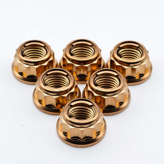 Titanium Rear Sprocket Nut Bi-Hex Flange M10 x (1.25mm) Bronze Qty x 6