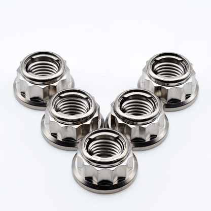 Titanium Rear Sprocket Nut Bi-Hex Flange M10 x (1.0mm) Polished Qty x 5