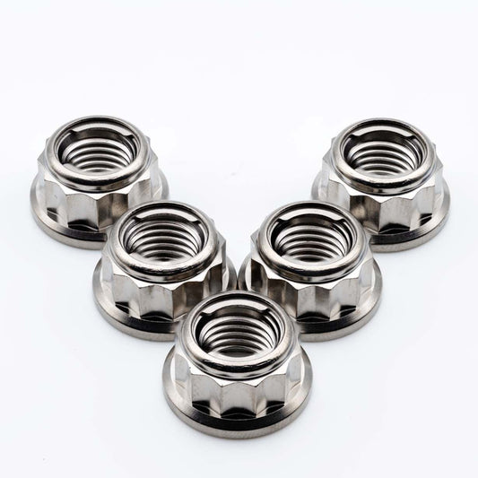 Titanium Rear Sprocket Nut Bi-Hex Flange M10 x (1.0mm) Polished Qty x 5