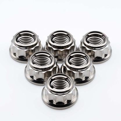 Titanium Rear Sprocket Nut Bi-Hex Flange M10 x (1.0mm) Polished Qty x 6