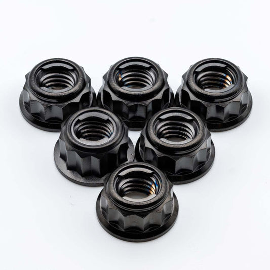 Titanium Rear Sprocket Nut Bi-Hex Flange M8 x (1.25mm) Black Qty x 6