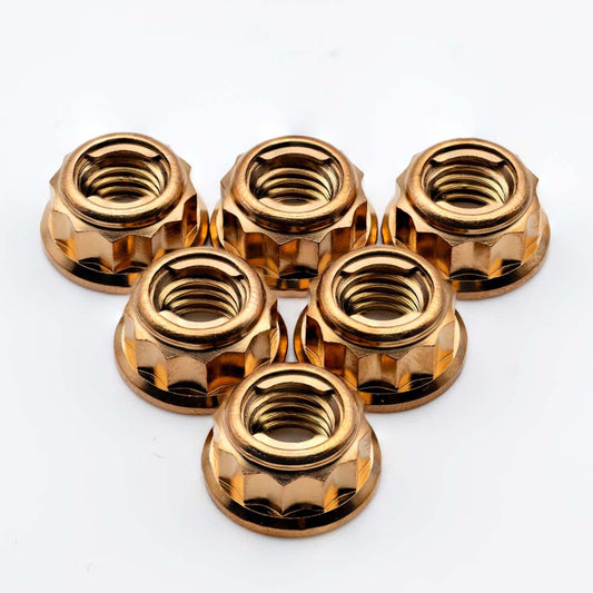 Titanium Rear Sprocket Nut Bi-Hex Flange M8 x (1.25mm) Bronze Qty x 6
