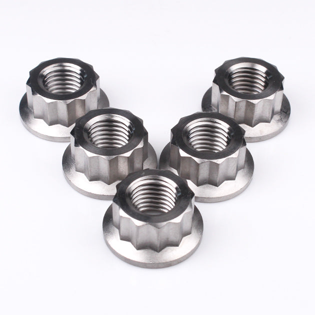 Titanium Rear Sprocket Nut Bi-Hex Flange M10 x (1.25mm) Polished Qty x 5
