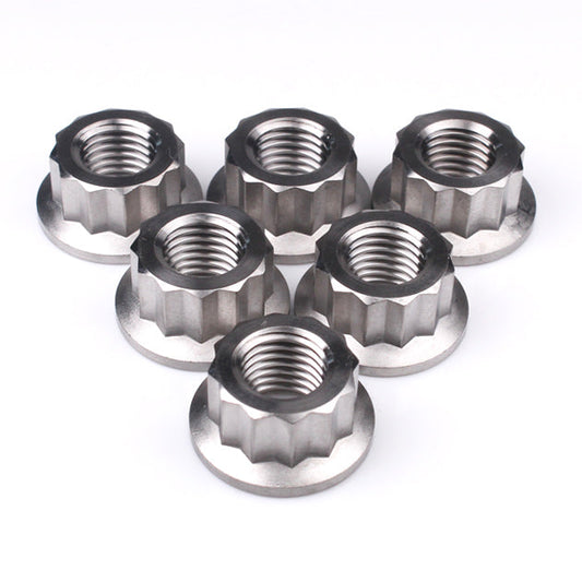 Titanium Rear Sprocket Nut Bi-Hex Flange M10 x (1.25mm) Polished Qty x 6