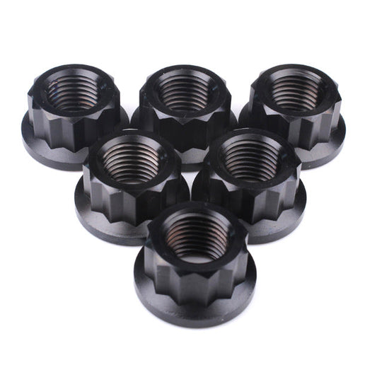 Titanium Rear Sprocket Nut Bi-Hex Flange M12 x (1.25mm) Black Qty x 6