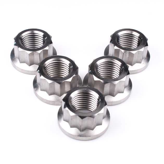 Titanium Rear Sprocket Nut Bi-Hex Flange M12 x (1.25mm) Polished Qty x 5