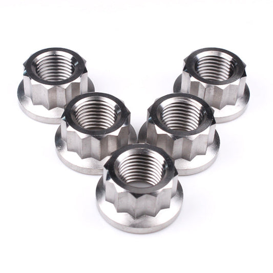 Titanium Rear Sprocket Nut Bi-Hex Flange M12 x (1.25mm) Polished Qty x 5